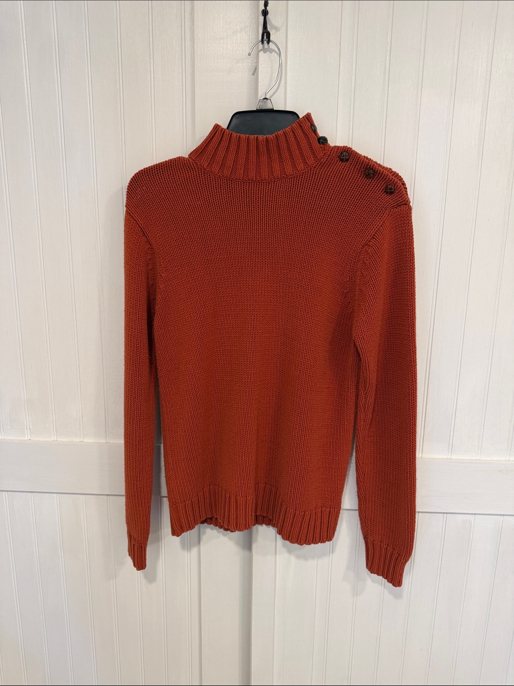 Orvis Rust Button-Shoulder Ribbed Mock Neck Sweater Size S